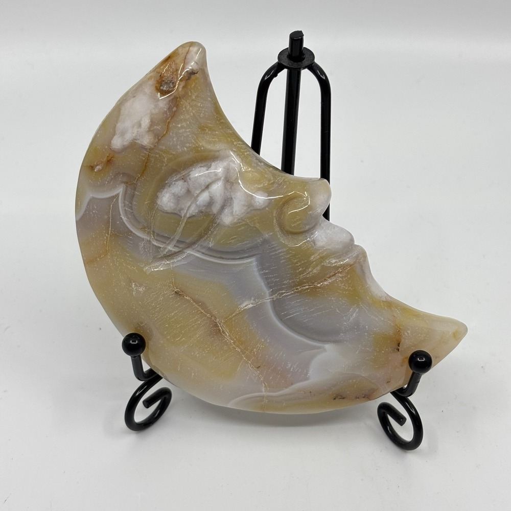 Natural Agate Moon Carving 221g Crystal Crescent for Healing & Home Décor